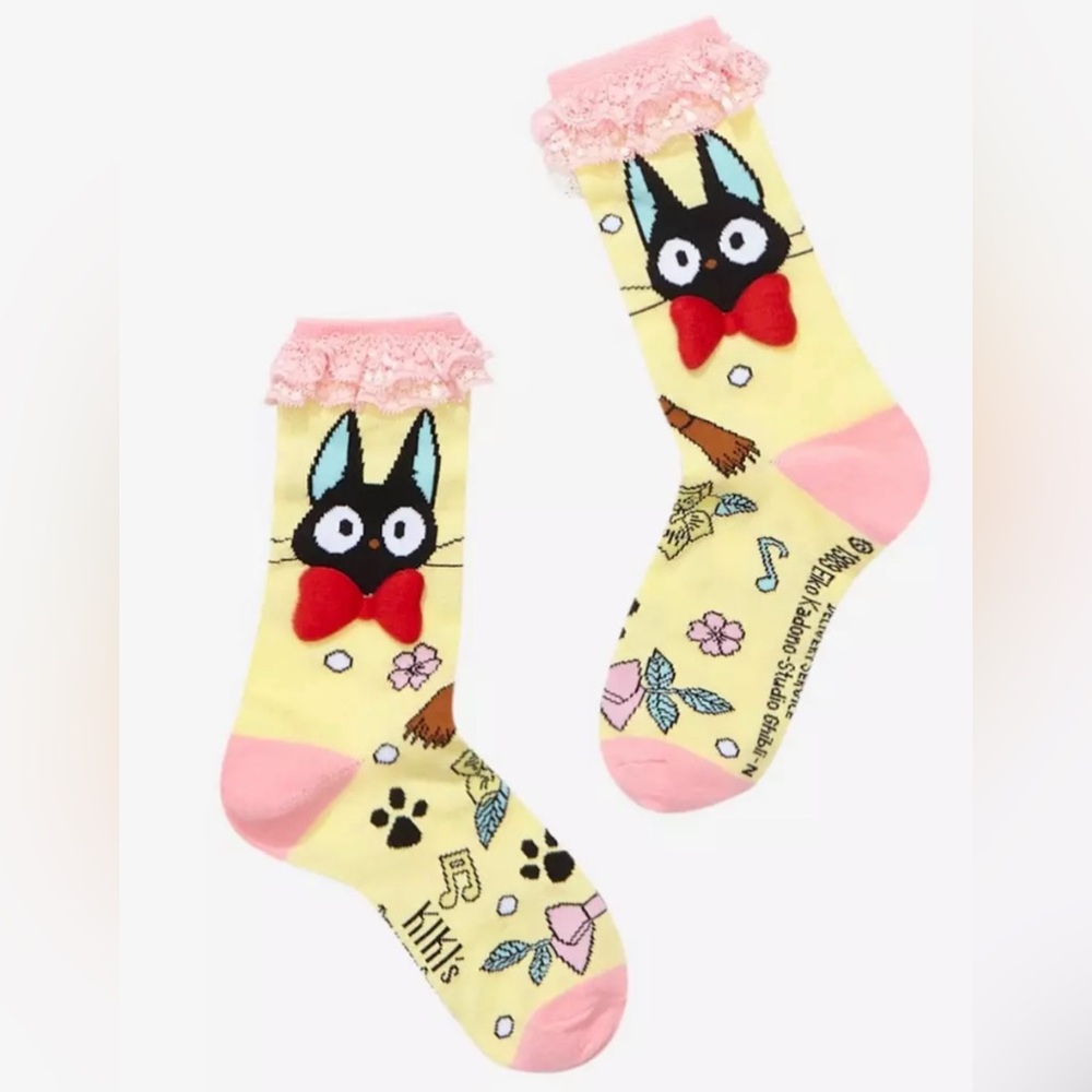 Studio Ghibli Kiki's Delivery Service Jiji Pink Ruffle Crew Socks OSFM Hot topic